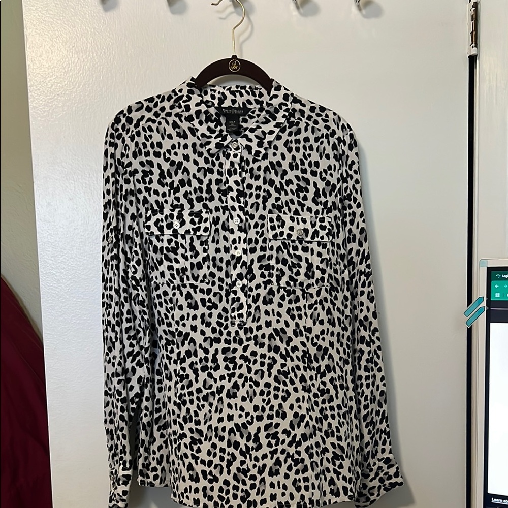 White House Black Market Black and White Animal Print Blouse